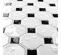 Livelynine Azulejos Adhesivos Baño 3D Blanco 30x30 Baldosas Adhesivas Pared Cocina Blancas 32-Loseta Vinilo Pared Cocine Azulejo Hexagonale Azulejos Adhesivos Cocina Blanco Negro Revestimiento Paredes