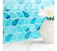 Livelynine Azulejos Adhesivos Cocina Azul 3D Baldosas Adhesivas Pared Baño 30x30CM Azulejos Adhesivos Baño Azul Claro Impermeable Losetas Vinilo para Paredes de Cocina 16-Losetas Vinilos
