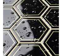 Livelynine Baldosas Adhesivas Pared Cocina Negro y Dorado 30X30CM Lavable Azulejos Adhesivos Cocina 3D 32 Losetas Azulejos Adhesivos Baño Vinilo Adhesivo Pared Cocina Losetas Autoadhesivas Pared Baño