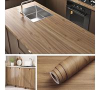 Livelynine Papel Adhesivo para Muebles Madera Natural 40CMx10M Vinilo para Encimera de Cocina Baño Resistente al Calor Vinilo Adhesivo Cocina Encimera Vinili Muebles Efecto Madera Marron Claro