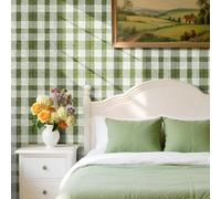 Livelynine Papel Pintado Pared Dormitorio Salon Verde Cuadros Escoceses 44.5CMx7M Papel Pintado Autoadhesivo Pared Verde Salvia Tartan Plaid Papeles Vinilo Adhesivo Muebles Cocina Baño Lino Ajedrezado