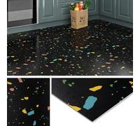 Livelynine Suelo Vinilo Autoadhesivo Negro Terrazo Baldosas Adhesivas Suelo Baño Cocina 30x30 Suelo Vinilico Autoadhesivo Terraza Negro Resistente al Agua Vinilo Suelo Adhesivo Dormitorio, 4 Baldosas