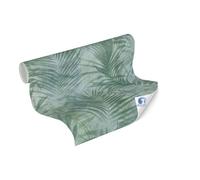 Livingwall Papel pintado DESIGNDROP - Papel pintado no tejido preencolado hojas de palmera en verde, azul - 10,05m x 0,53m - papel pintado aspecto jungla - 784521