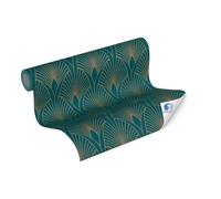 Livingwall Papeles pintados DESIGNDROP - Papel pintado no tejido pre-cubierto art deco en azul, verde, oro - 10,05m x 0,53m - papel pintado de diseño clásico con efecto 3D - 784931