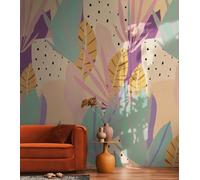 Livingwalls Anna D'Andrea Papel pintado fotográfico Moderno 1,59 m x 2,80 m - Beige, verde, lila, amarillo - Papel pintado Hojas - 782082