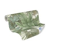 Livingwalls DESIGNDROP - Papel pintado tejido-no tejido con aspecto de jungla en verde, blanco - 10,05m x 0,53m - papel pintado floral hojas de palmera - 784511