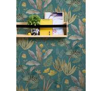 Livingwalls Famous Garden 393483 - Papel pintado no tejido, 10,05 m x 0,53 m, diseño floral, color verde petróleo y gris