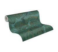 Livingwalls - Papel pintado no tejido Famous Garden 393553, 10,05 m x 0,53 m, verde y dorado