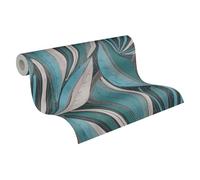 livingwalls Hot Spots papel pintado no tejido con motivo de hojas en azul, gris claro, plata, metálico - papel pintado decorativo 10,05 x 0,53 m - 786552