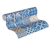 Livingwalls Papel pintado Metropolitan Stories Anke & Daan - Azulejos azul/crema/lila 10,05x0,53 m