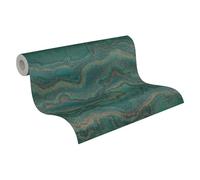 Livingwalls Papel pintado 396593 con efecto mármol - de diseño mármol de en verde oscuro, azul, bronce - papel pintado con efecto brillo dorado - 10,05m x 0,53m