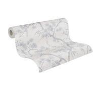 Livingwalls Papel Pintado Flores Mio - Tokio Metropolitan Stories 2 A.S. Création Papel pintado tejido no tejido 10.05 m x 0.53 m, Fabricado en Alemania 378673 37867-3, Blanco y Plateado