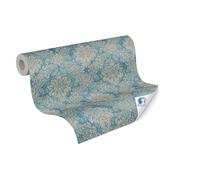 Livingwalls Papel pintado mural de pared DESIGNDROP - papel pintado tejido-no tejido con ornamentos en azul, marrón - 10,05m x 0,53m - barroco clásico con ornamentos - 784921