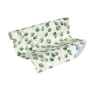 Livingwalls Papel pintado DESIGNDROP – pre-encolado floral blanco y verde 10,05x0,53 m