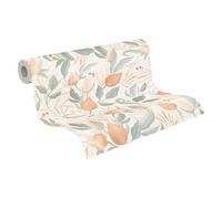 livingwalls papel pintado no tejido con motivo de flores y hojas en crema, naranja y verde - papel pintado floral 10,05 m x 0,53 m diseño de COSMOPOLITAN - 790624