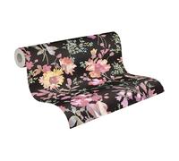 Livingwalls papel pintado no tejido con motivo floral en negro, rosa, verde y amarillo - papel pintado floral romántico 10,05 m x 0,53 m diseño de COSMOPOLITAN - 790612