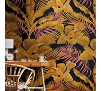 Livingwalls Travel Styles - Papel pintado no tejido con pociones de hojas en negro y dorado, papel pintado tropical para diferentes habitaciones, 1,59 m x 2,80 m