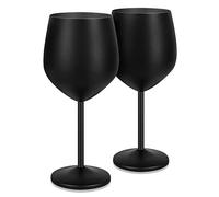 Livole Copas de vino de acero inoxidable de 550 ml, elegante copa, copas de vino irrompibles para cóctel, champán, camping, juego de 2, copas de vino tinto para viajes, picnic, fiesta, negro mate