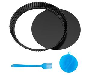 Lixiluxia Moldes Tartas Redondo 28cm, Molde para Quiche con Base Extraíble, Molde Tartaletas de Acero al Carbono Antiadherentes, Forma de Quiches, para Pasteles, Pizza, Tarte Tatin, Pie Pan, Negro