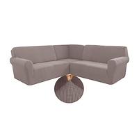 LJQAIZYL Funda Sofá en Forma de L Elástica 5/7 plazas Funda de Sofá de Esquina Ajustable 3 Piezas Fundas para Sofa Rinconera Antiarañazos Gatos Funda Sofa Lavable Antideslizante,Taupe-5seat-3pc