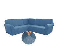 LJQAIZYL Funda Sofá en Forma de L Elástica 5/7 plazas Funda de Sofá de Esquina Ajustable 3 Piezas Fundas para Sofa Rinconera Antiarañazos Gatos Funda Sofa Lavable Antideslizante,BlueA-5seat-3pc