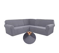 LJQAIZYL Funda Sofá en Forma de L Elástica 5/7 plazas Funda de Sofá de Esquina Ajustable 3 Piezas Fundas para Sofa Rinconera Antiarañazos Gatos Funda Sofa Lavable Antideslizante,LightGrey-7seat-3pc