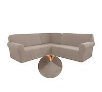 LJQAIZYL Funda Sofá en Forma de L Elástica 5/7 plazas Funda de Sofá de Esquina Ajustable 3 Piezas Fundas para Sofa Rinconera Antiarañazos Gatos Funda Sofa Lavable Antideslizante,Khaki-7seat-3pc