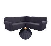 LJQAIZYL Funda Sofá en Forma de L Elástica 5/7 plazas Funda de Sofá de Esquina Ajustable 3 Piezas Fundas para Sofa Rinconera Antiarañazos Gatos Funda Sofa Lavable Antideslizante,DarkGrey-5seat-3pc