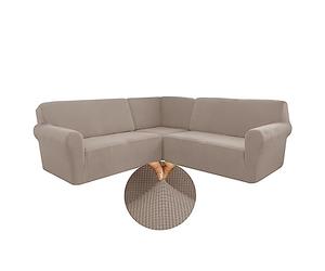 LJQAIZYL Funda Sofá en Forma de L Elástica 5/7 plazas Funda de Sofá de Esquina Ajustable 3 Piezas Fundas para Sofa Rinconera Antiarañazos Gatos Funda Sofa Lavable Antideslizante,Khaki-7seat-3pc