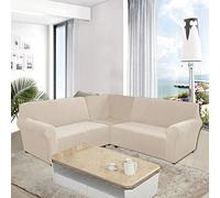 LJQAIZYL Funda Sofa Esquinero Ajustable,Fundas para Sofa 5 plazas,Funda Sofa Rinconera Elástica en Forma L,3 Piezas Funda de Sofá Antiarañazos de Terciopelo para Perros Gatos,Beige-5seats（3pcs）