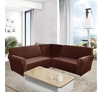 LJQAIZYL Funda Sofa Esquinero Ajustable,Fundas para Sofa 5 plazas,Funda Sofa Rinconera Elástica en Forma L,3 Piezas Funda de Sofá Antiarañazos de Terciopelo para Perros Gatos,Brown-5seats（3pcs）