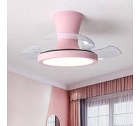 LJX 60cm Ventilador de Techo Sin Aspas con Luz Infantil 6 Velocidades Motor Dc Silencioso Temporizador Aspas Retráctiles Lámpara Ventilador Niñas para Dormitorio Infantil Cocina, Rosa