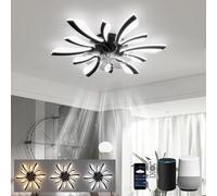 LJX Lampara Ventilador 78cm Ventilador de Techo con Luz LED Compatible con Alexa y Google Assistant Temporizador Silencioso Reversible 6 Velocidades para Dormitorio Salón, Negro