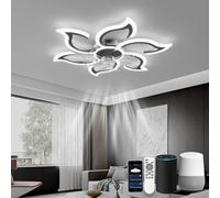 LJX Lampara Ventilador Silencioso Compatible con Alexa 88cm Flor Ventilador de Techo con Luz y Mando a Distancia 2.4GHZ Wifi Temporizador Regulable para Dormitorio Salón, Negro