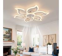 LJX Lámpara Ventilador Techo Salon Silencioso Dc 88cm Ventilador Techo con Luz Diseño 6800ml 6 Velocidades Temporizador Regulable Función Memoria Flor Ventilador para Dormitorio, Blanco