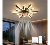 LJX Ventiladores de Techo con Luz y Mando a Distancia Silencioso DC Lampara de Techo Dormitorio Ventilador Temporizador Regulable Reversible Ventilador Led Techo, Negro