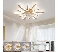 LJX Ventiladores de Techo con Luz y Mando a Distancia Silencioso DC Lampara de Techo Dormitorio Ventilador Temporizador Regulable Reversible Ventilador Led Techo, Dorado