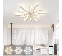 LJX Ventiladores de Techo con Luz y Mando a Distancia Silencioso DC Lampara de Techo Dormitorio Ventilador Temporizador Regulable Reversible Ventilador Led Techo, Blanco