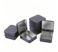 LJY 8 Pzas Caja Metálica Rectangular Negra 9,3 x 8,3 x 2,5 cm, Caja Pequeña de Hojalata con Tapa de Bisagra para Manualidades, Organización de Componentes y DIY