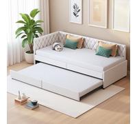LKPOMI Sofá Cama Convertible de 2 Plazas 90 x 200 cm, con Sommier de Lamas, Sofá Cama Extensible de Tela de Terciopelo, Cama Individual Acolchada, Camas de Día, Camas de Invitados, sin Colchón (Beige