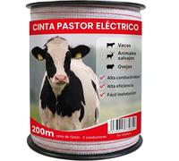 Llampec Hilo Pastor Eléctrico 200 m x 12 mm - Cinta 5 Conductores Acero Inoxidable - Alta Conductividad y Resistencia UV - Cable Valla Eléctrica para Caballos, Vacas y Perros - Bobina Conductora