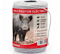 Llampec Hilo Pastor Eléctrico 200 m x 3 mm Blanco - Cinta 9 Conductores Acero Inoxidable - Alta Conductividad y Resistencia UV - Cable Valla Eléctrica para Caballos, Vacas y Perros - Bobina Pastor