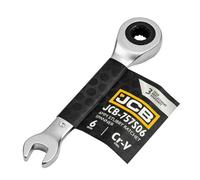 Llave abierta corta jcb 6 mm con trinquete, acero cr-v, alta calidad,