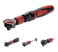 Llave de carraca de acero al cromo vanadio de 3/8, engranaje de 72 dientes, mango telescópico oscilante de 270 grados, longitud ajustable, cabeza reversible, diseño compacto rojo para automoción