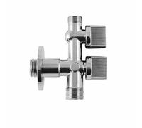 Llave de escuadra doble salida 3/4 y 3/8. entrada de 1/2. llave de paso doble, llave angular doble, toma lavadora doble.