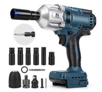 Llave de impacto con batería de 1000 Nm para Bosch Professional 18 V System GBA/GBA ProCORE AMPShare, batería de 18 V, llave de impacto giratoria de 1/2 pulgadas sin escobillas con 6 llaves (sin