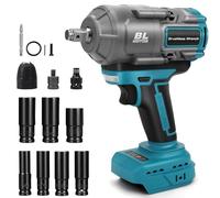 Llave de impacto con batería de 1100 Nm para Makita 18 V batería (sin batería), llave de impacto sin escobillas de 1/2 pulgadas con 7 llaves de vaso y luz LED