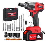 Llave de impacto inalámbrica, pistola de impacto sin escobillas de 1/2 pulgada, 2500 rpm, 550 N.m, 4 enchufes, 12 puntas de destornillador, batería 4.0