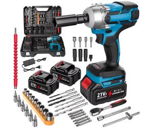 Llave de impacto inalámbrica sin escobillas de 21 V, 380 Nm, 1/2 pulgada, pistola de impacto eléctrica para coche/camión/tornillos, destornillador de impacto inalámbrico With 2XBattery
