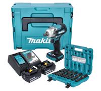 Llave de impacto sin cable Makita DTW 300 TJX7 18 V 330 Nm 1/2" sin escobillas + 2x batería recargable 5,0 Ah + cargador + juego de llaves de vaso 14 pzas. + Makpac